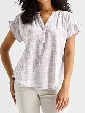 Liz Claiborne Womens Split Crew Neck Short Sleeve Blouse